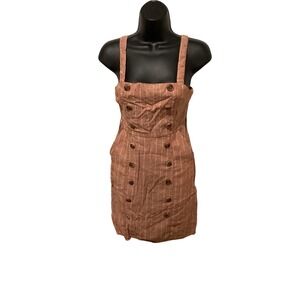 Forever 21 Contemporary Striped Button Front Pinafore Dress Rust Orange XS